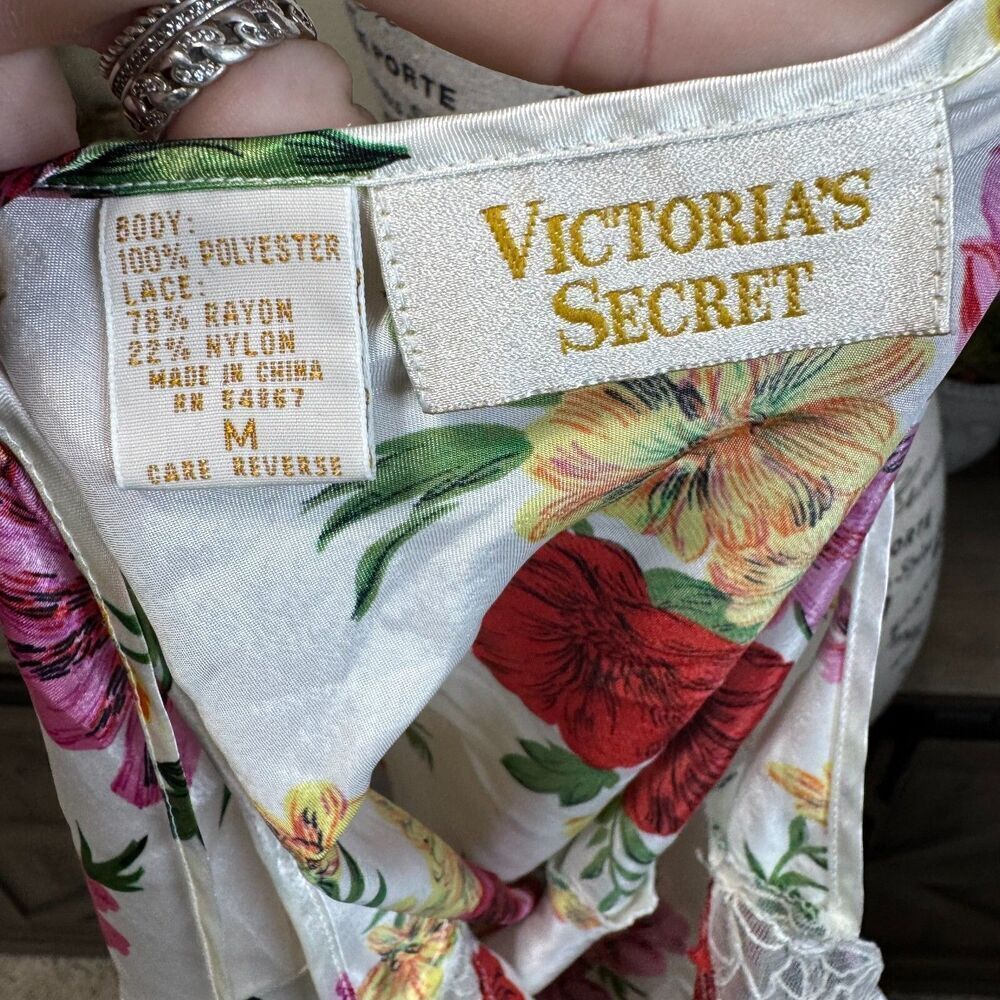 Vintage Victoria's Secret Gold Label Satin Floral Lace Slip Tank Size M 80's - Picture 6 of 7